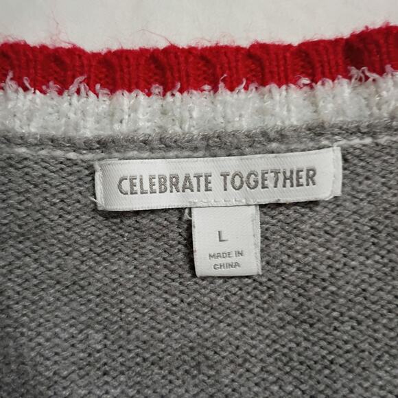 Christmas Sweater Women's L 3D Santas Sequins Faux Fur High-Low Oversized Tunic - Picture 2 of 12